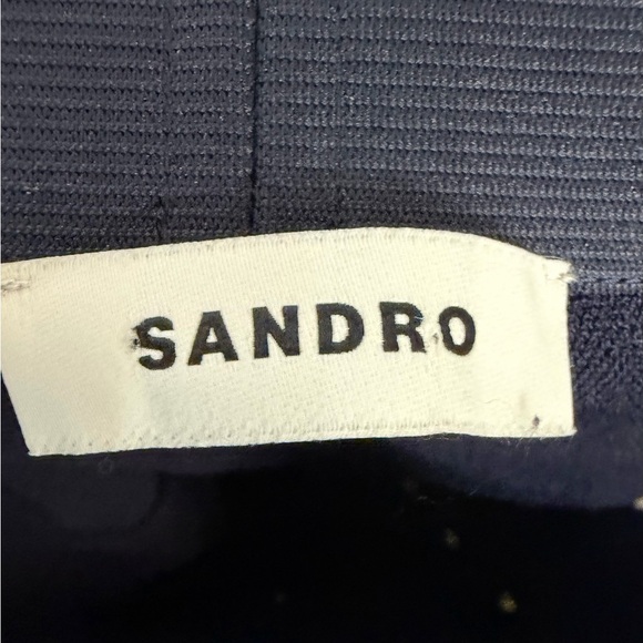 Sandro Navy A-Line Skirt with White Accents and Beaded Trim - Picture 3 of 6